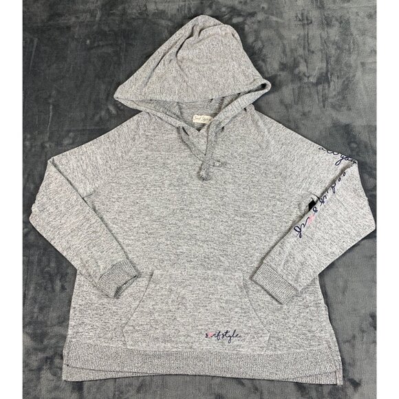 Surf Style Pullover Hoodie Women's M Gray "All You Need Is Surf" Slit Side - Picture 1 of 10